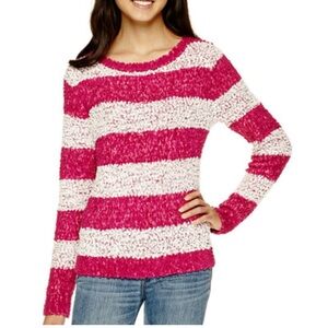 G.H. BASS & CO. Pink and White  Striped Crewneck Sweater XS NWOT